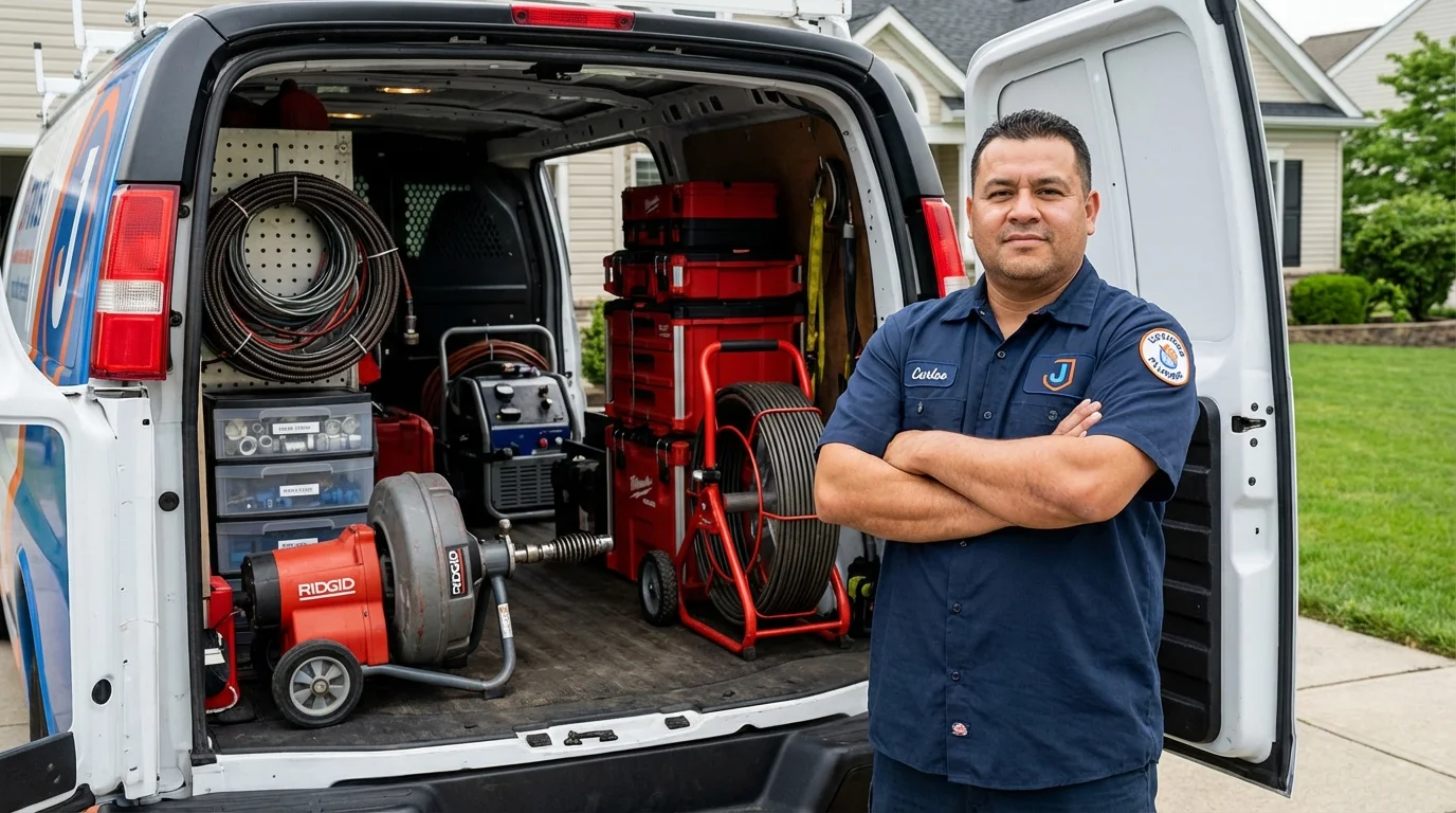 Professional drain cleaning equipment and Johns Plumbing LLC plumber in Oley