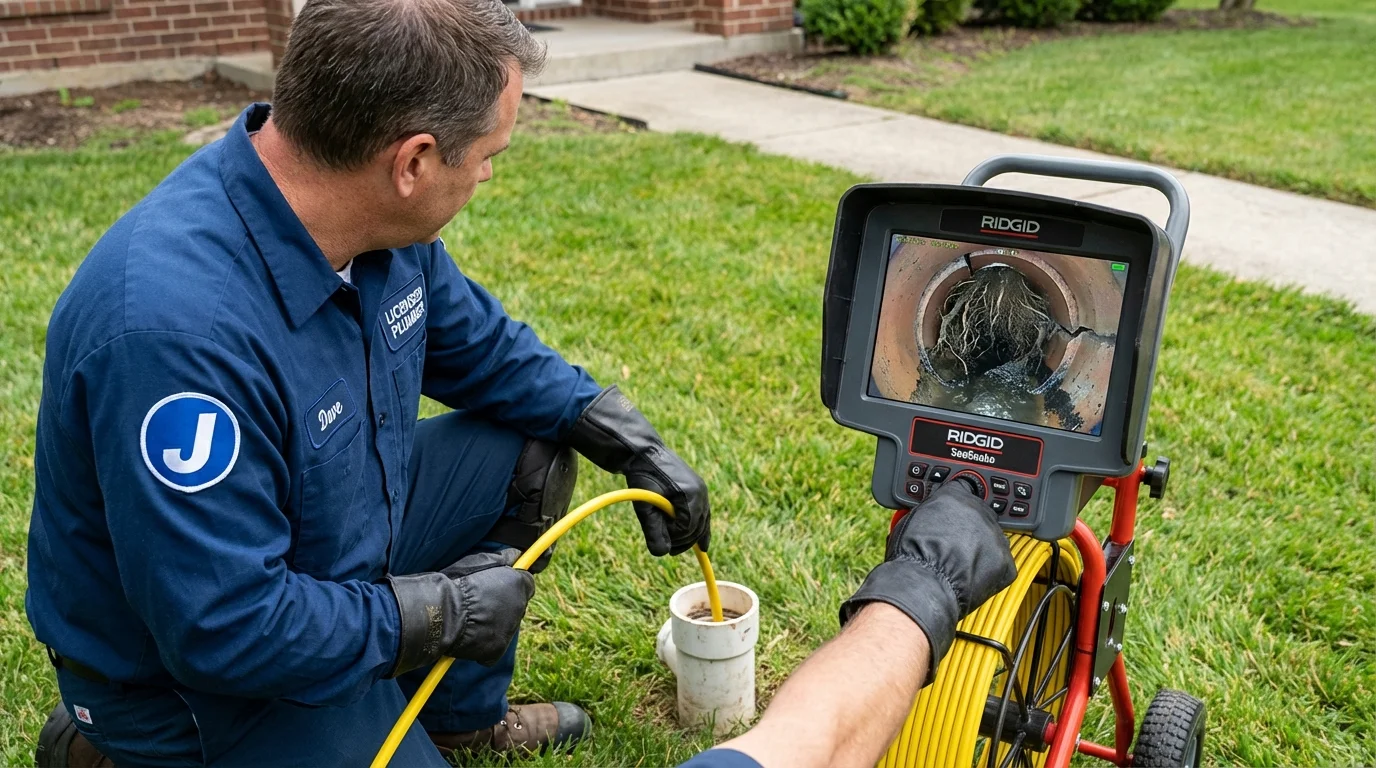 Sewer camera inspection being performed by Johns Plumbing LLC in Oley