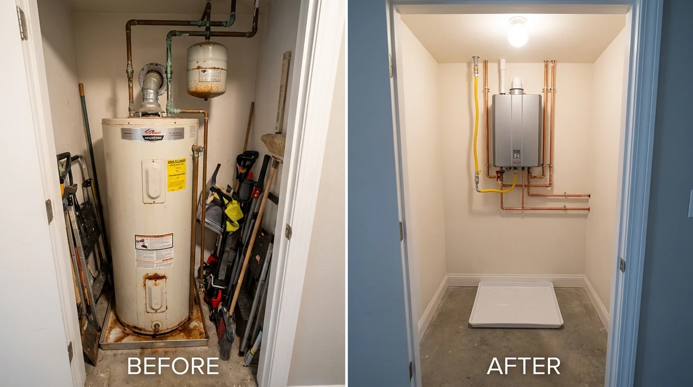 Tank water heater versus wall-mounted tankless unit comparison for Oley, PA homeowners